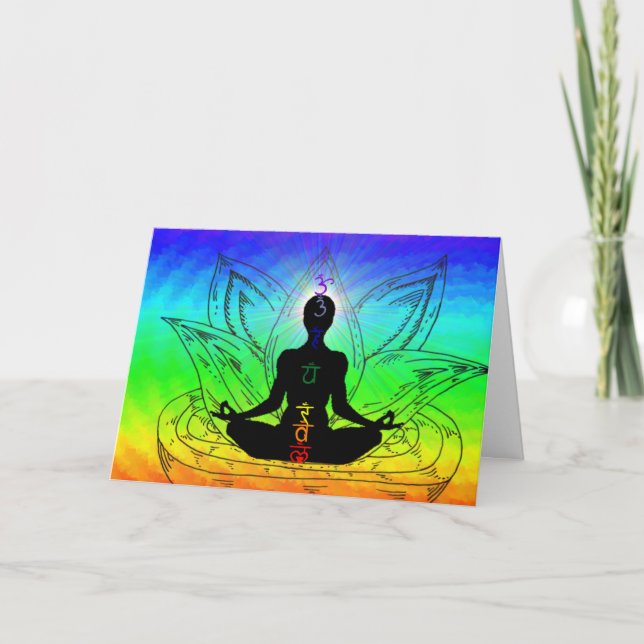 Colorida tarjeta de bienvenida con chakras (Anverso)