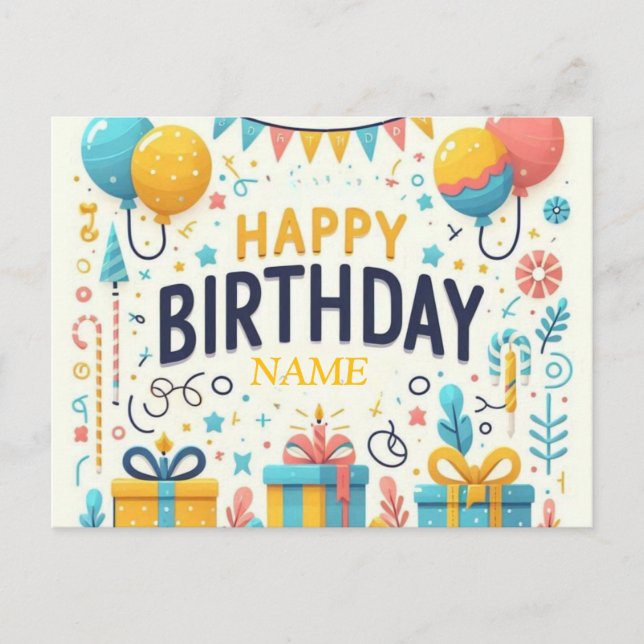 Colorida tarjeta de cumpleaños feliz - Globos fest (Anverso)