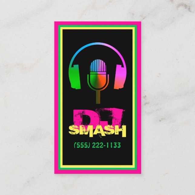 Colorida tarjeta de estudio musical para DJ (Anverso)