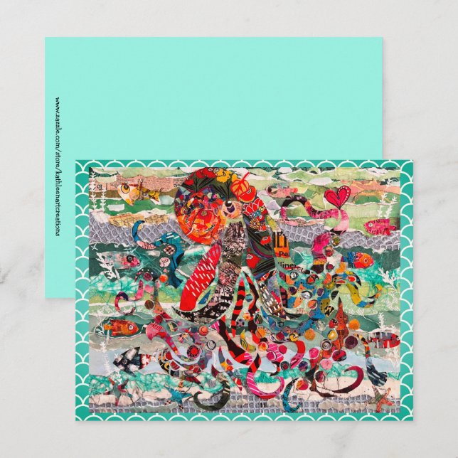 Colorida tarjeta de felicitación Octopus para medi (Anverso / Reverso)