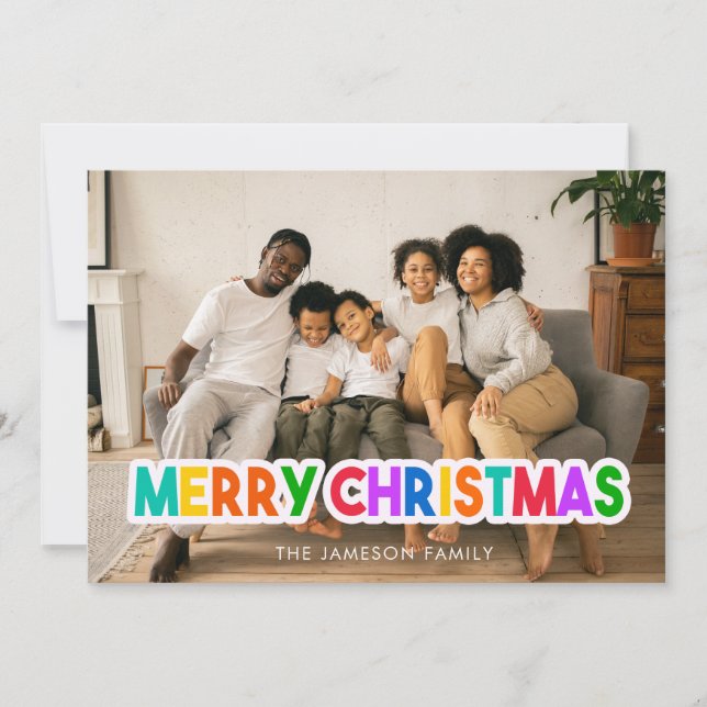 Colorida tarjeta de fotos de navidad de merry (Anverso)