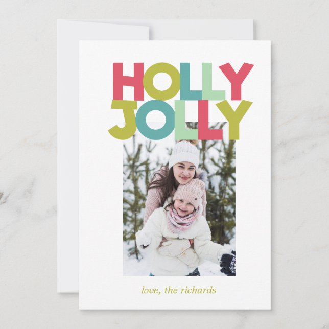 Colorida tarjeta de Navidades de fotografía Holly  (Anverso)