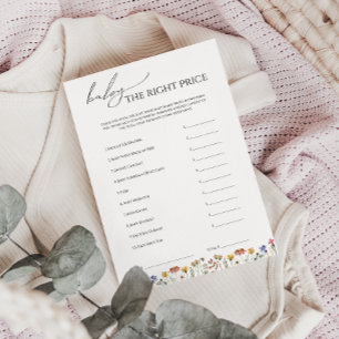 Colorida tarjeta de precio Baby Shower Right