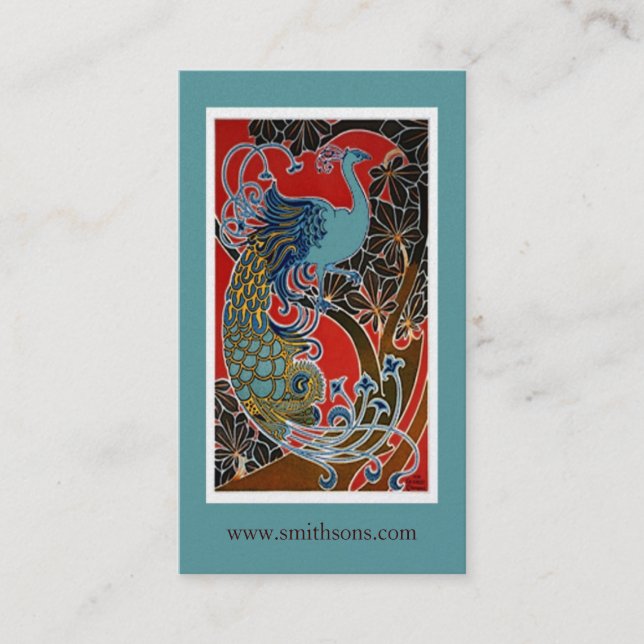 Colorida tarjeta de presentación para pavo real (Anverso)