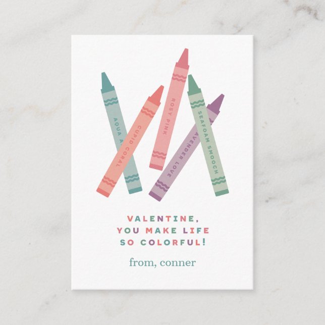 Colorida tarjeta de San Valentín Crayons Classroom (Anverso)