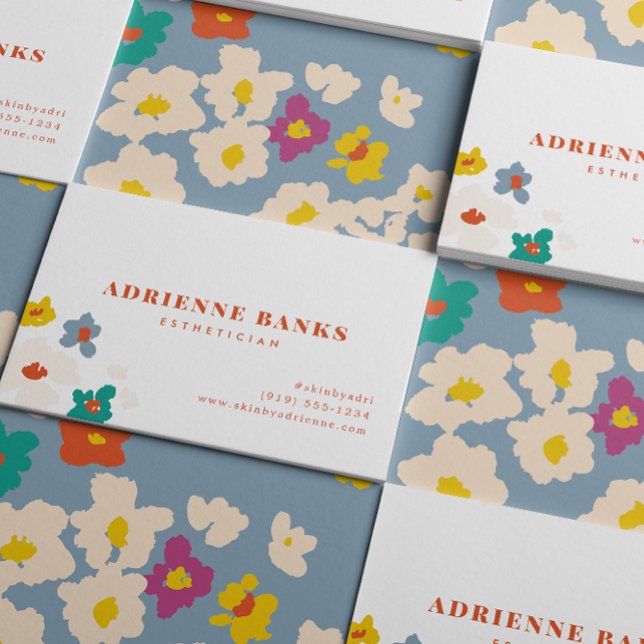 Colorida tarjeta de visita floral moderna (modern abstract floral and clean typography business card for women)