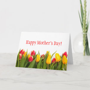 Colorida tarjeta del día de la madre de tulipanes