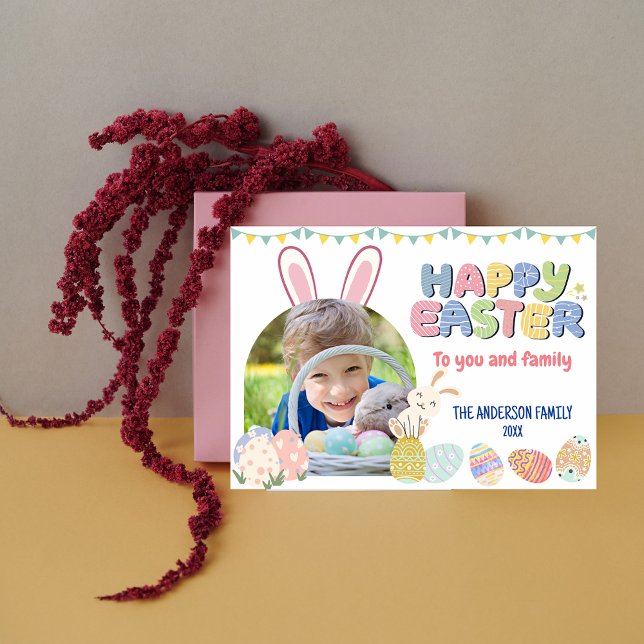 Colorida tarjeta fotográfica de huevo de pascua pa (Colorful Bunny Easter Egg Photo Card)