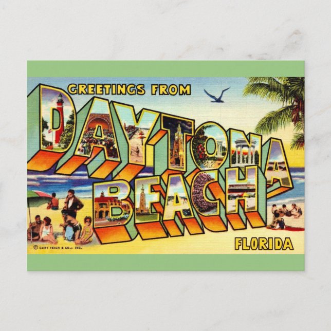 Colorida tarjeta postal Daytona Beach Florida (Anverso)