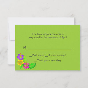 Colorida tarjeta RSVP de Boda Tropical Hawaiana