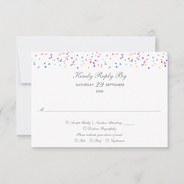 Colorida tarjeta RSVP de casamiento con arcoiris (Anverso)