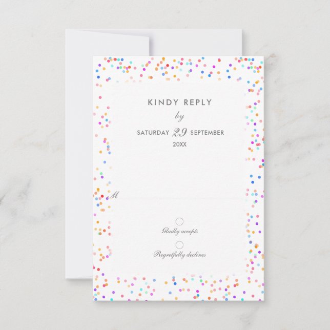 Colorida tarjeta RSVP de casamiento con arcoiris (Anverso)