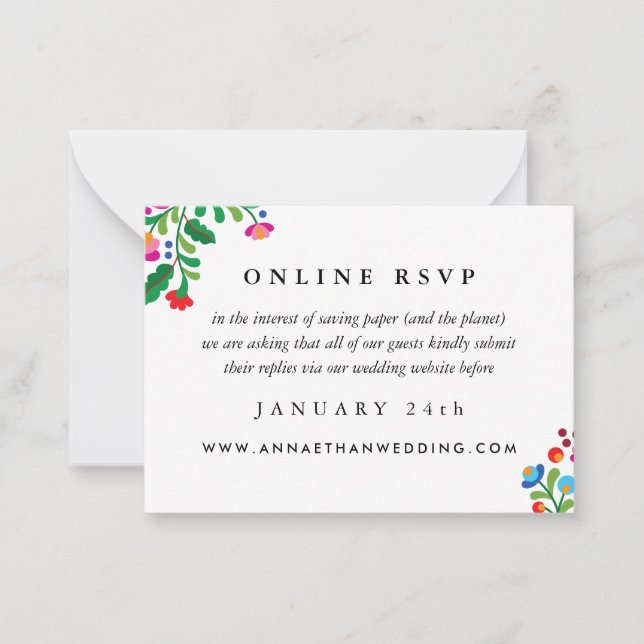 Colorida tarjeta RSVP en línea de Boda mexicano (Anverso)