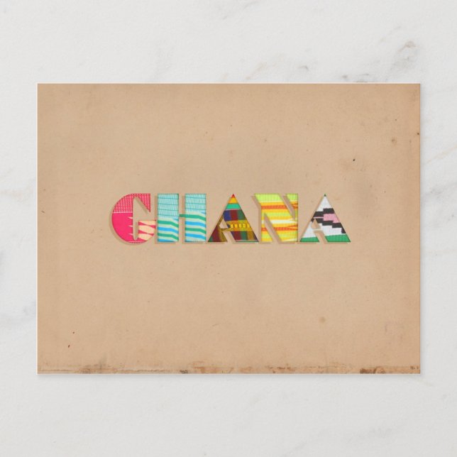 Colorida tela de Kente de Ghana, postal africana (Anverso)