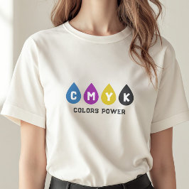 Colorida tinta CMYK lanza camiseta de mujer