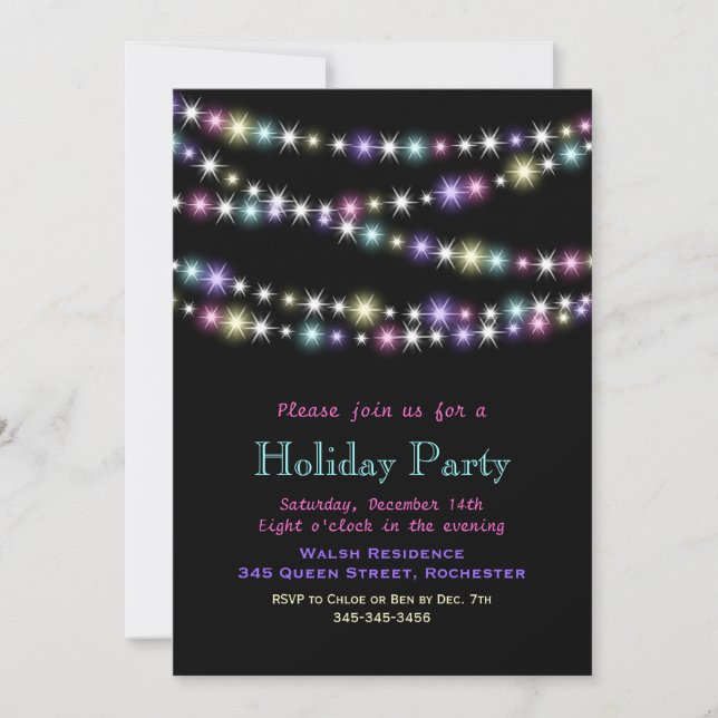 Colorida Twinkle Lights Holiday Party Invitación (Anverso)