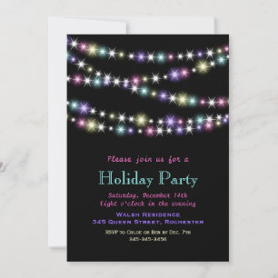 Colorida Twinkle Lights Holiday Party Invitación