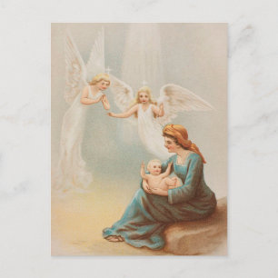 Colorida vintage Mary con tarjeta de niño Jesús