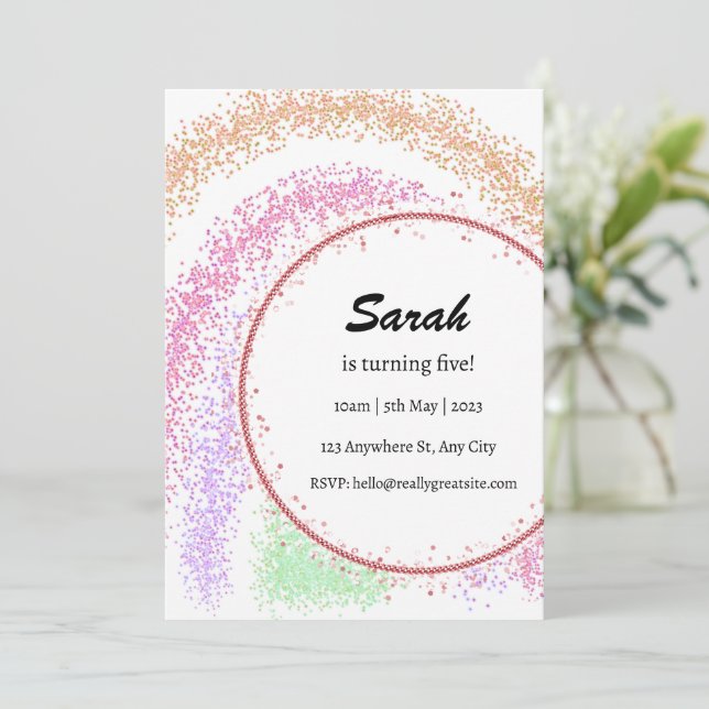 colorida y chica arcoiris invitación de cumpleaños (Anverso de pie)