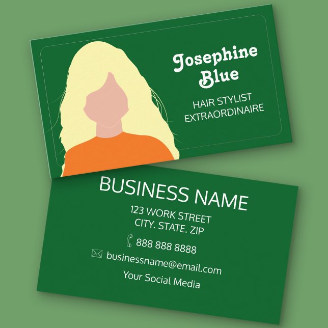 Colorida y moderna tarjeta de visita para peluquer (Green Hairstylist Business Cards)