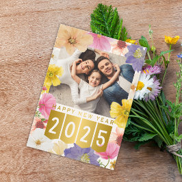 Colorida y única tarjeta floral feliz de año nuevo