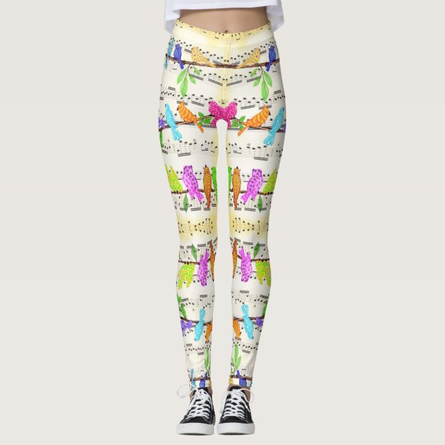 Coloridas aves musicales Leggings Spring (Anverso)