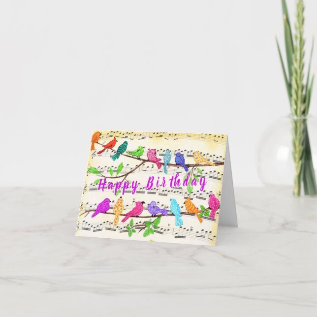 Coloridas Aves Musicales Tarjeta de Cumpleaños Can (Anverso)