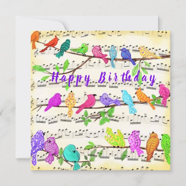 Coloridas Aves Musicales Tarjeta de Cumpleaños Fel (Anverso)