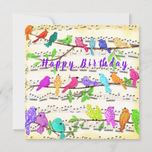 Coloridas Aves Musicales Tarjeta de Cumpleaños Fel