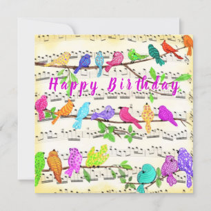 Coloridas aves musicales Tarjeta de cumpleaños Pri
