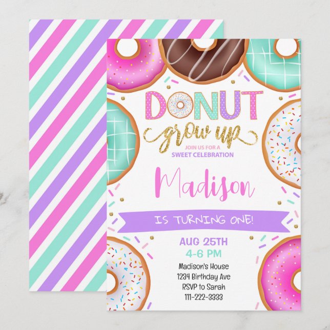 Coloridas Chicas de Donuts Invitación de cumpleaño (Anverso / Reverso)