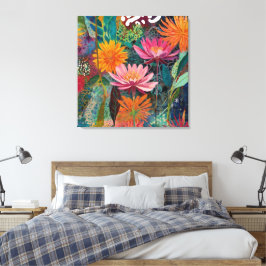Coloridas flores de jardín silvestre arte en pared