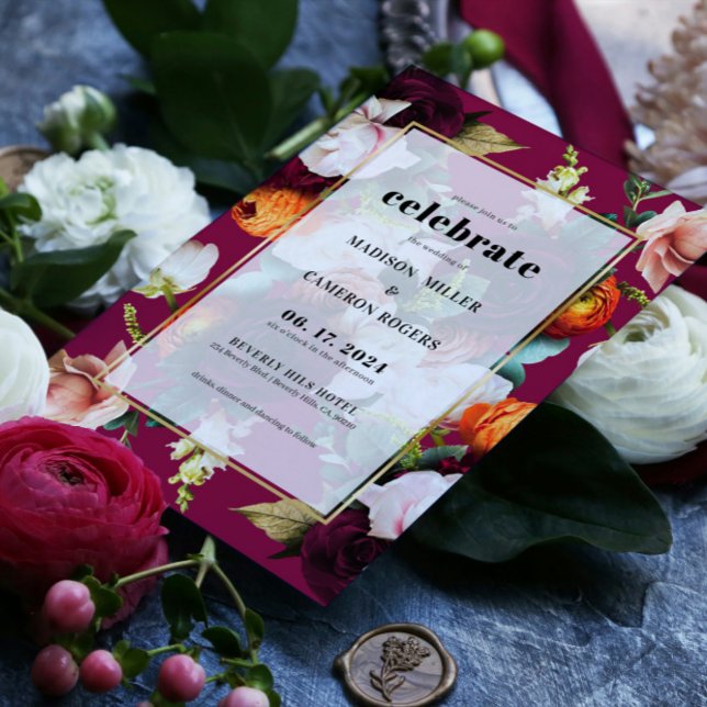 Coloridas flores de verano Invitación a la boda (Subido por el creador)