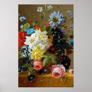 Coloridas Flores Vintage Pintura de Arte Vase