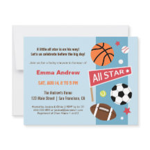 Coloridas invitaciones a la ducha con temas deport