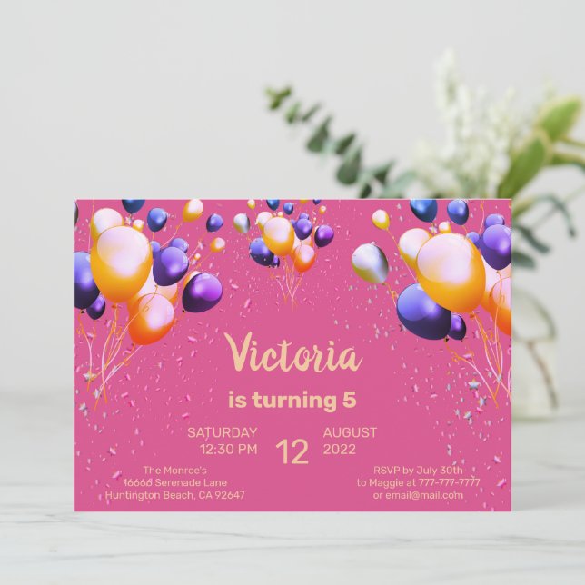 Coloridas invitaciones a la fiesta de cumpleaños d (Anverso de pie)