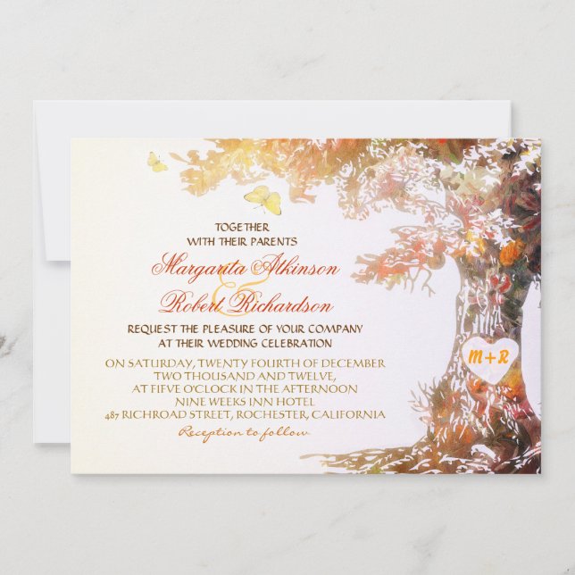 coloridas invitaciones de boda modernas en roble (Anverso)
