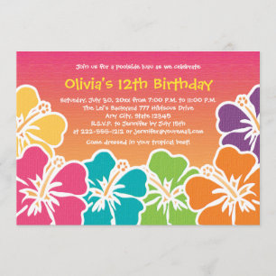 Coloridas invitaciones de cumpleaños de Hibiscus a