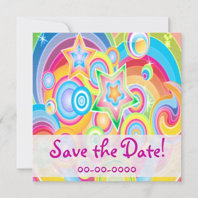 Coloridas invitaciones de energía de Estrella Retr (Anverso)