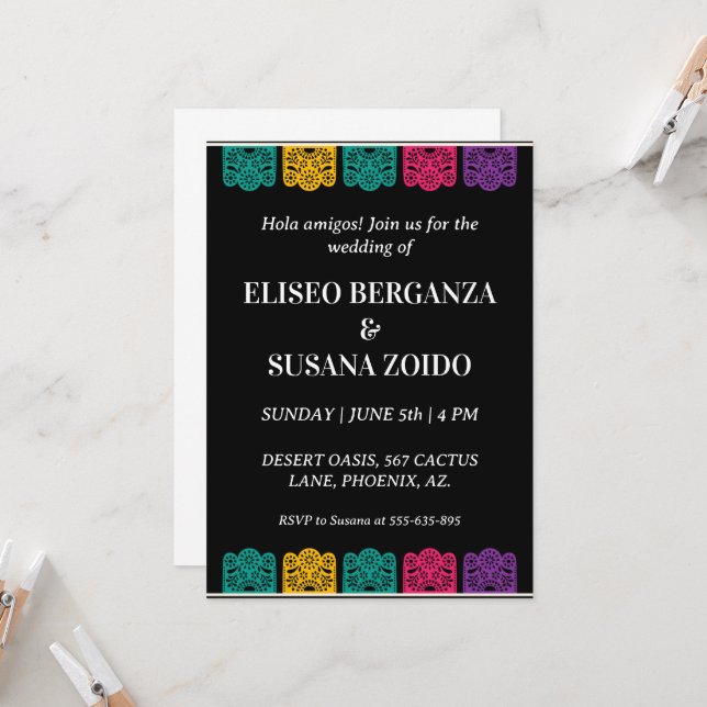 coloridas invitaciones nupciales mexicanas (Anverso/Reverso In Situ)