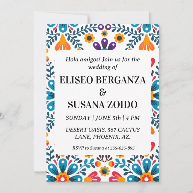 coloridas invitaciones nupciales mexicanas (Anverso)