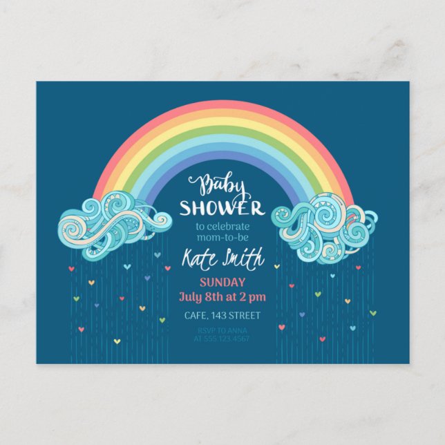 Coloridas invitaciones para bañar en el arcoiris (Anverso)