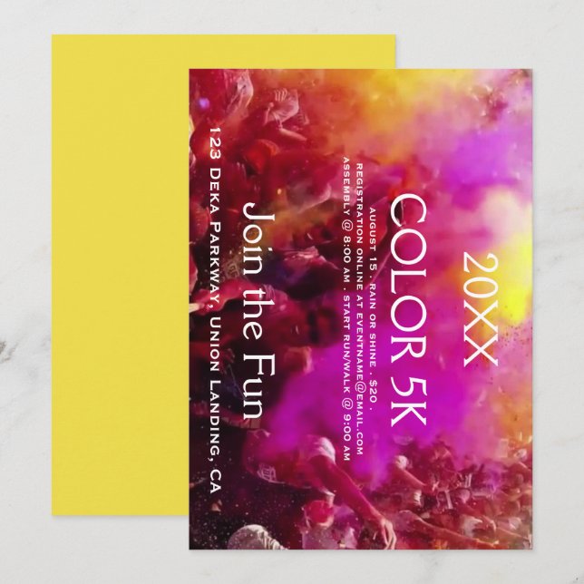 Coloridas invitaciones para eventos 5K para los co (Anverso / Reverso)