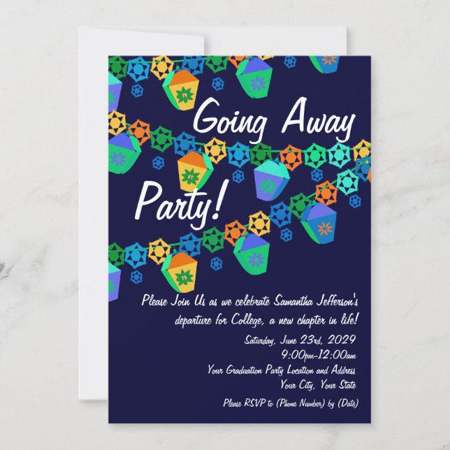 Coloridas linternas azules abandonan la invitación (Anverso)