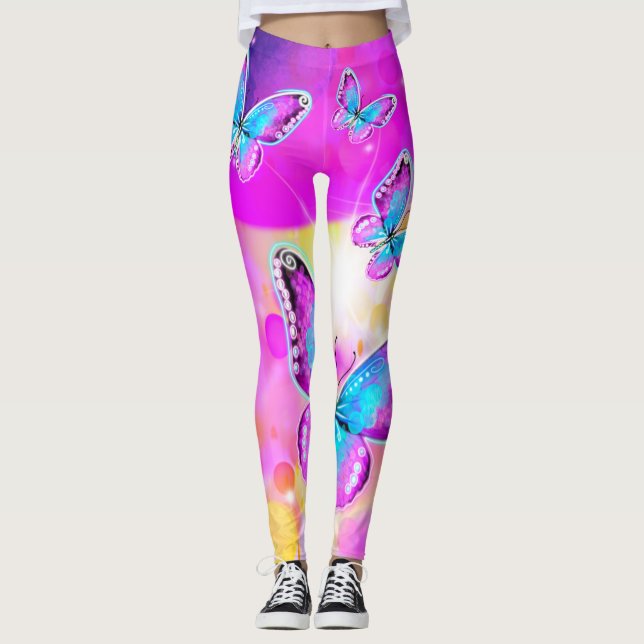 Coloridas mariposas Neon Leggings (Anverso)
