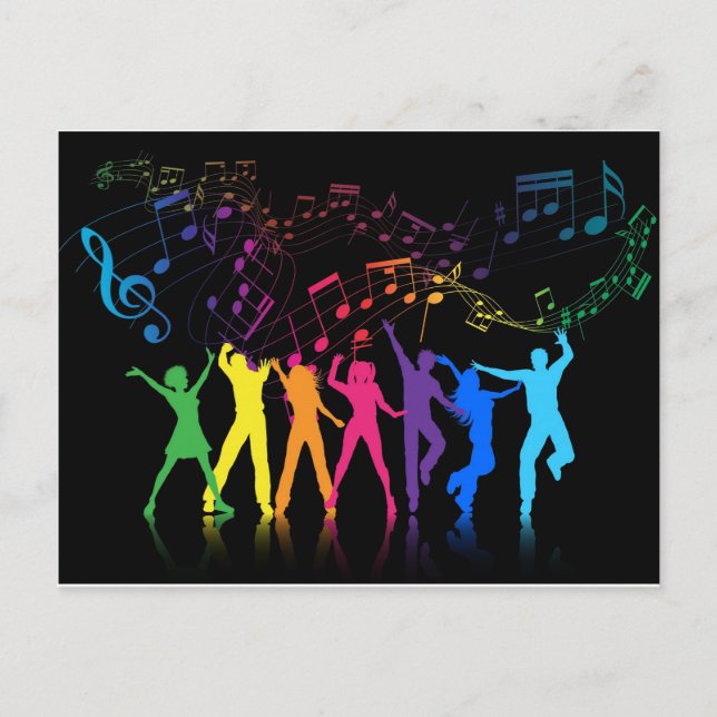 Coloridas notas musicales y bailarinas (Anverso)