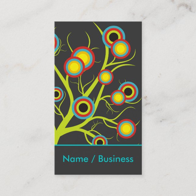 Coloridas tarjetas de negocios de árboles. (Anverso)
