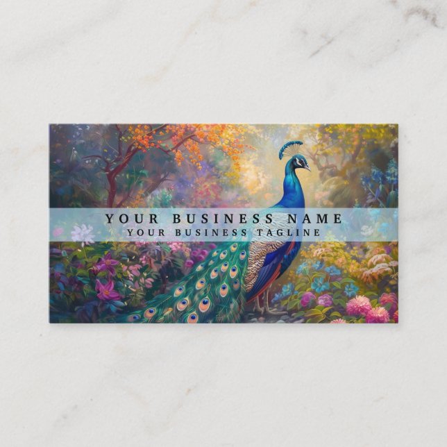 Coloridas tarjetas de negocios Peacock (Anverso)