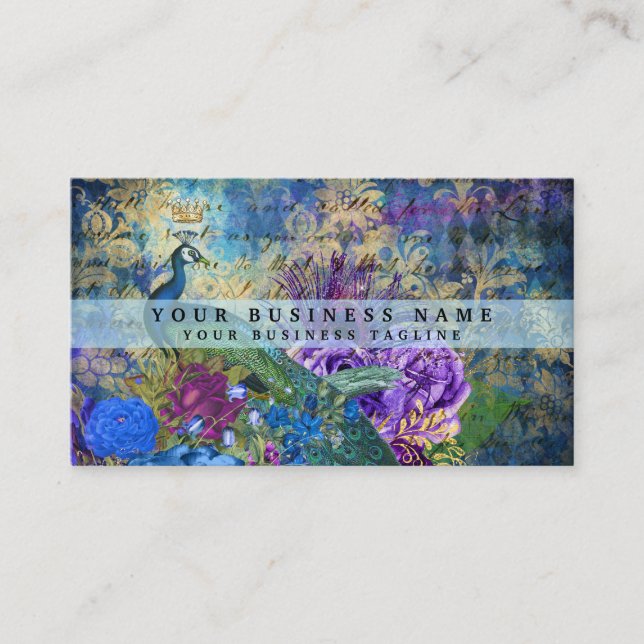 Coloridas tarjetas de negocios Peacock (Anverso)