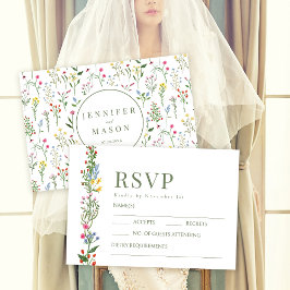 Coloridas tarjetas RSVP de boda rústica de flor de